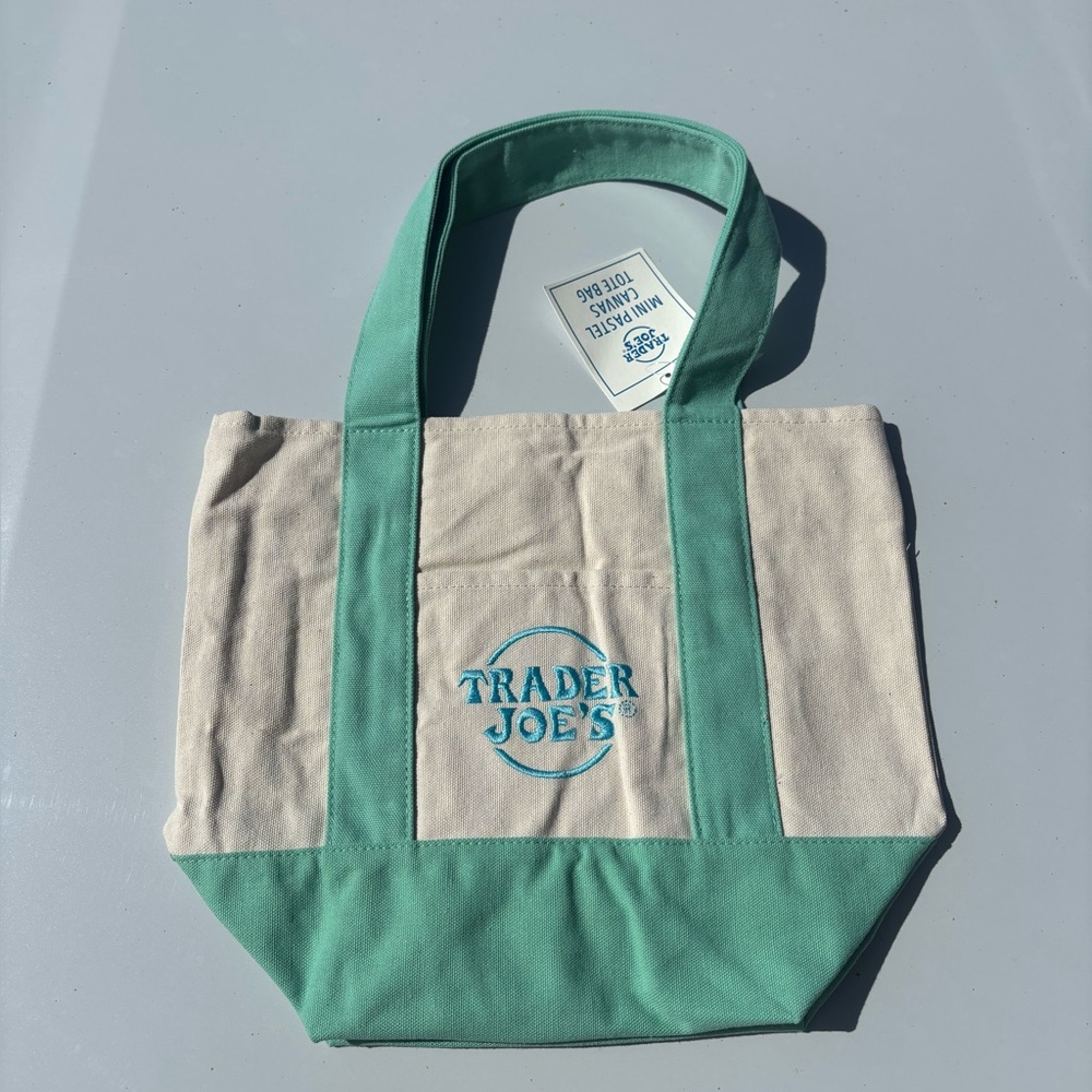 Trader Joe's Canvas Mini Tote Bag and Mint green pastel limited edition